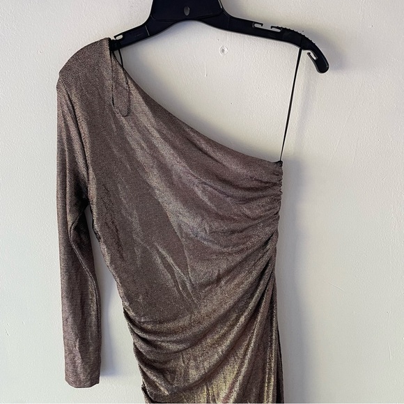 Zara metallic sparkly bronze one shoulder ruched gown dress 37599 - Picture 5 of 12